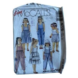 Vintage 1990 MCCALLS Kids Jumpsuit Romper Dress Pattern Size 3 #4775 Cut